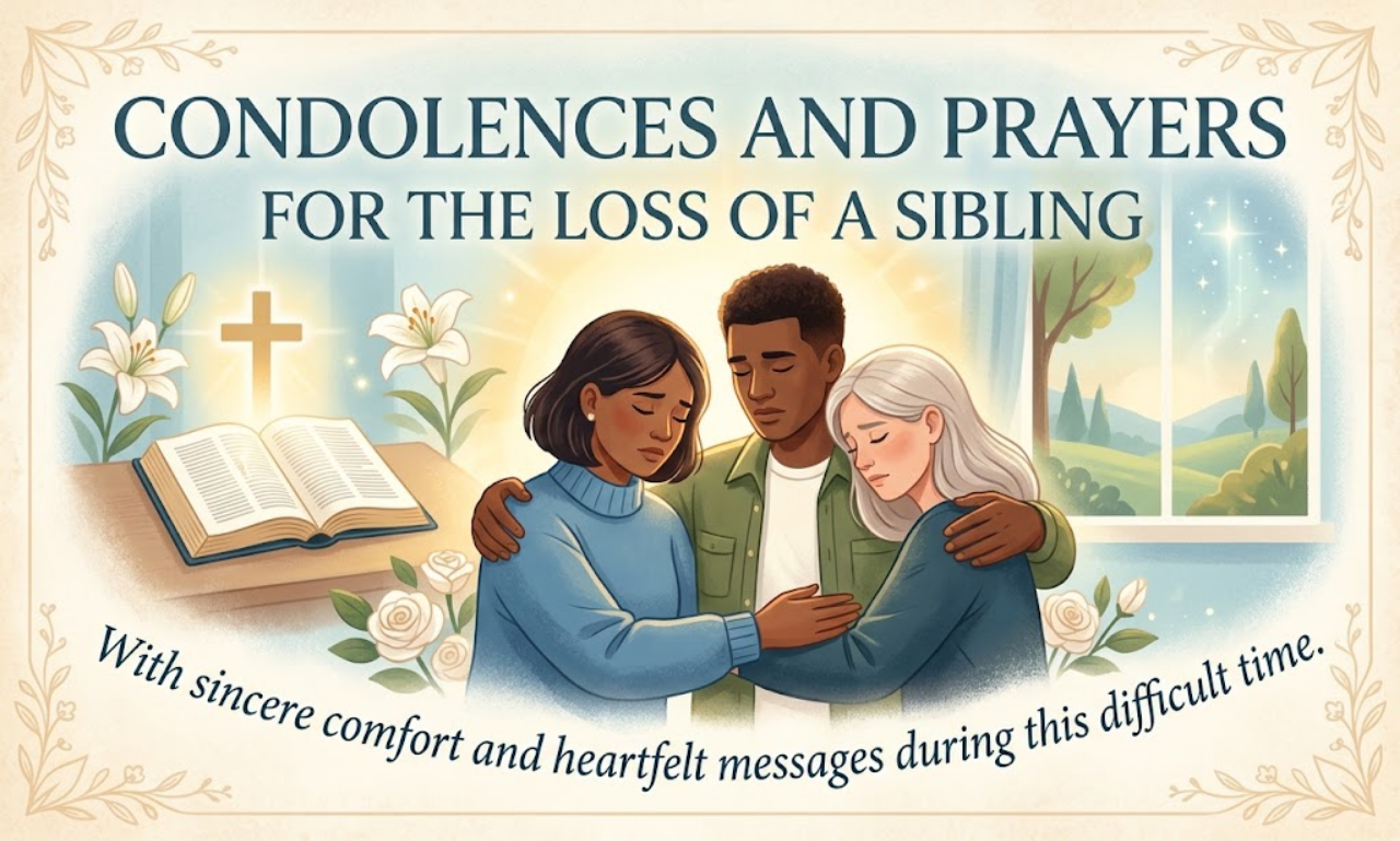 Condolences and prayers for the loss of a sibling image with grieving family holding hands